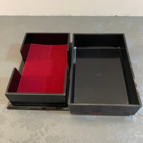 Vtg Japanese Cherry Laquered Playing Card Holder with Butterfly motif Ex. Cond. - Picture 5 of 6